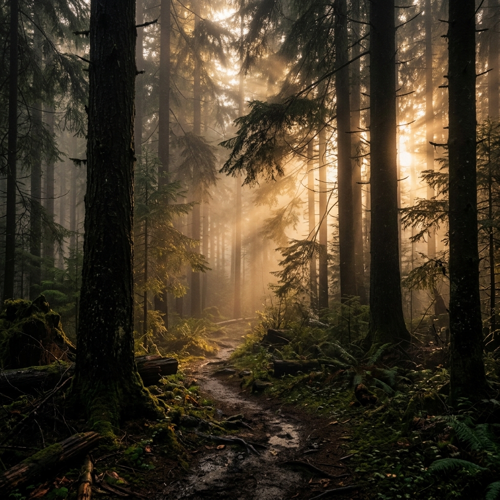 Cinematic dark moody forest landscape